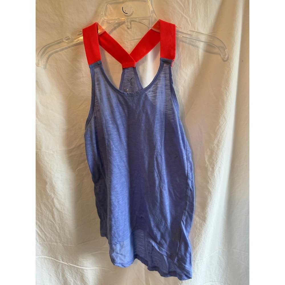 Old Navy Active Girls Large 10-12 Blue Racerback Tank Top Red Straps Slub Knit